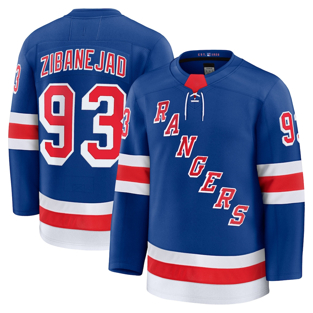 harde NY.Rangers #93 Mika Zibanejad Blue Home Premium Jerseys