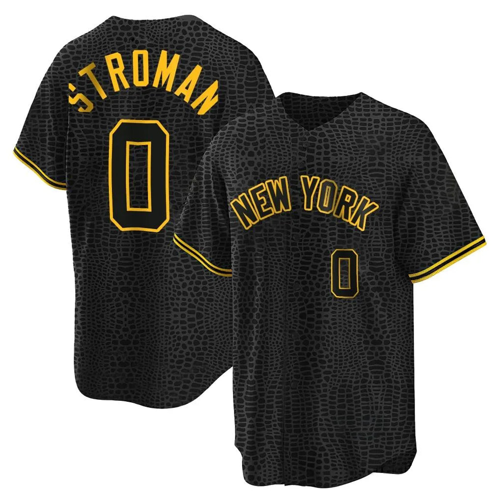 harde NY.Yankees #0 Marcus Stroman Player Black Snake Skin City Game Home Stitched Jerseys