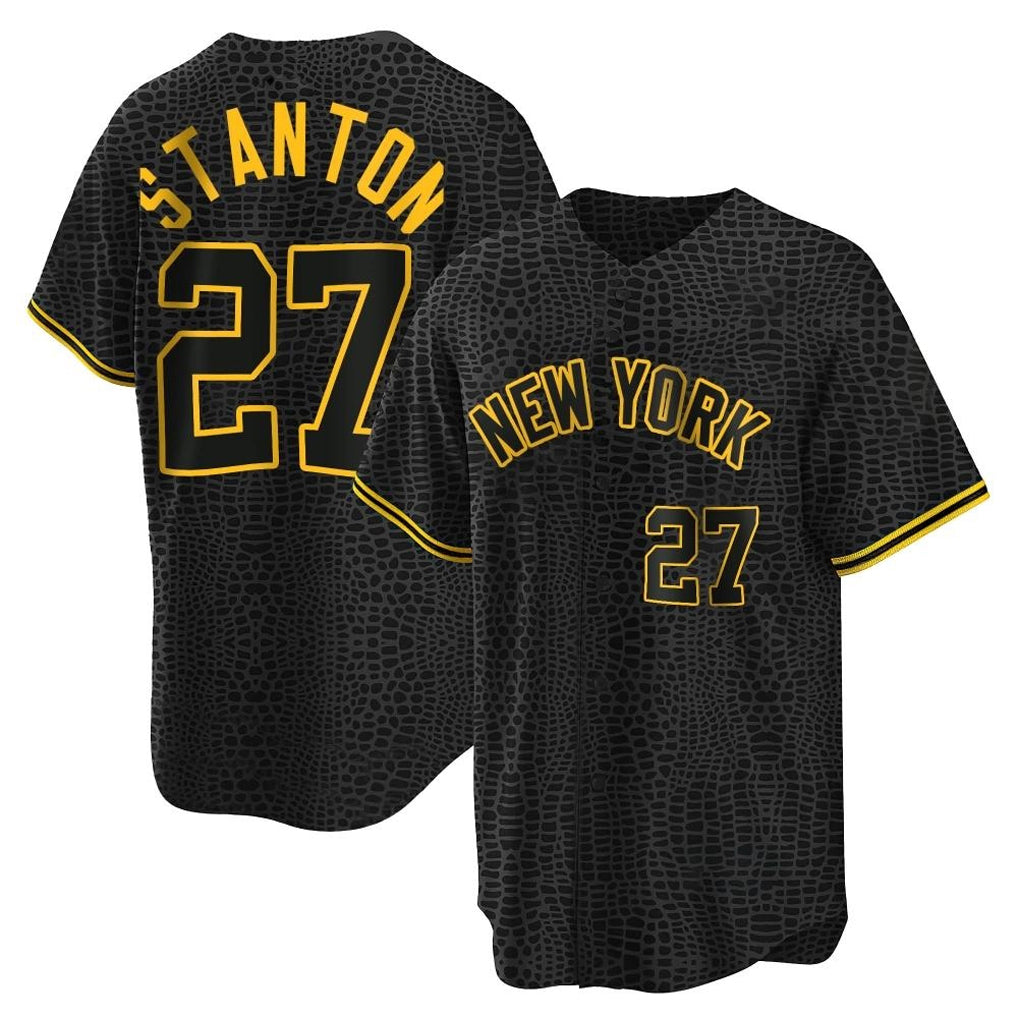 harde NY.Yankees #27 Giancarlo Stanton Player Black Snake Skin City Game Home Stitched Jerseys