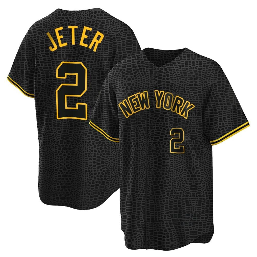 harde NY.Yankees #2 Derek Jeter Player Black Snake Skin City Game Home Stitched Jerseys