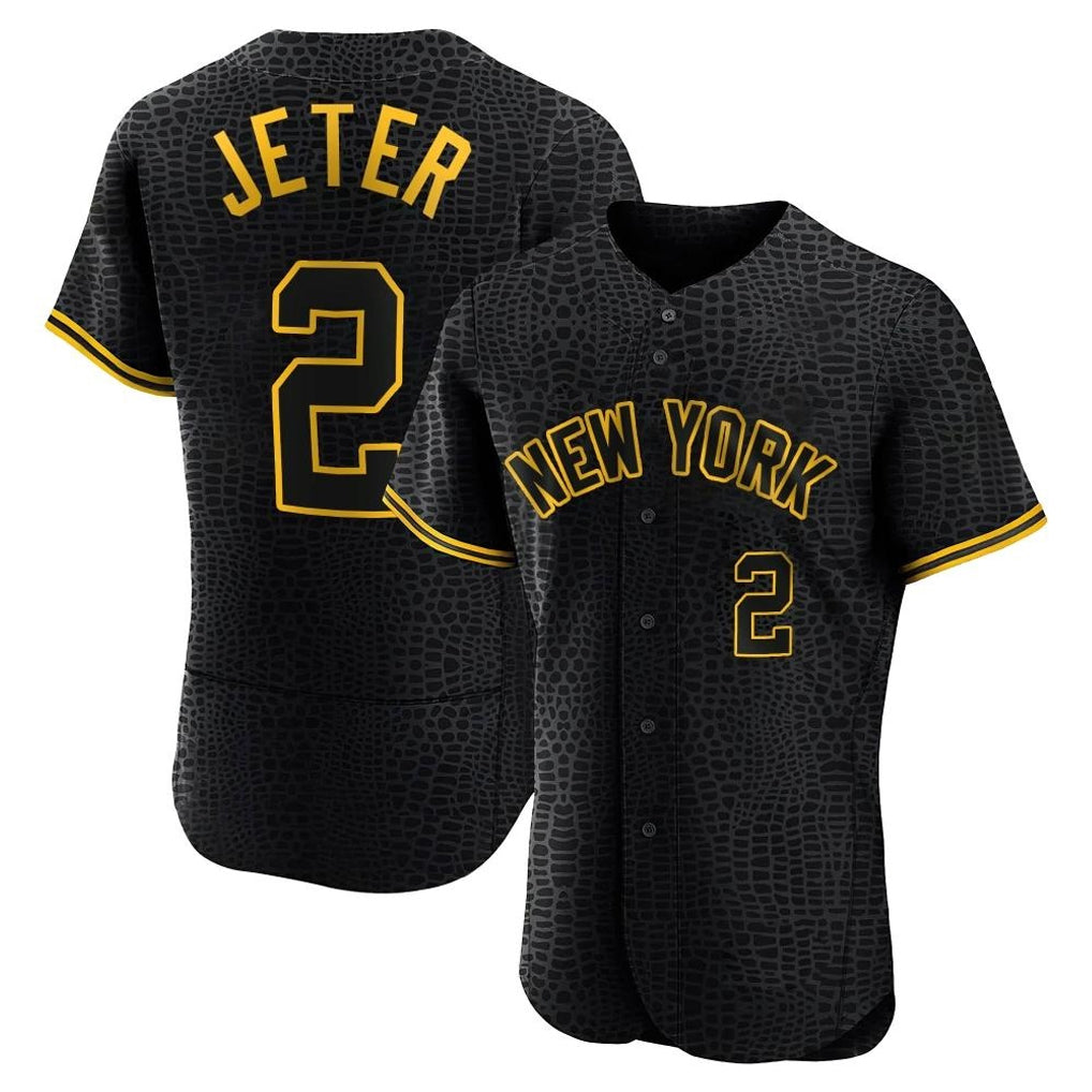harde NY.Yankees #2 Derek Jeter Player Black Snake Skin City Limited ELite Home Stitched Jerseys
