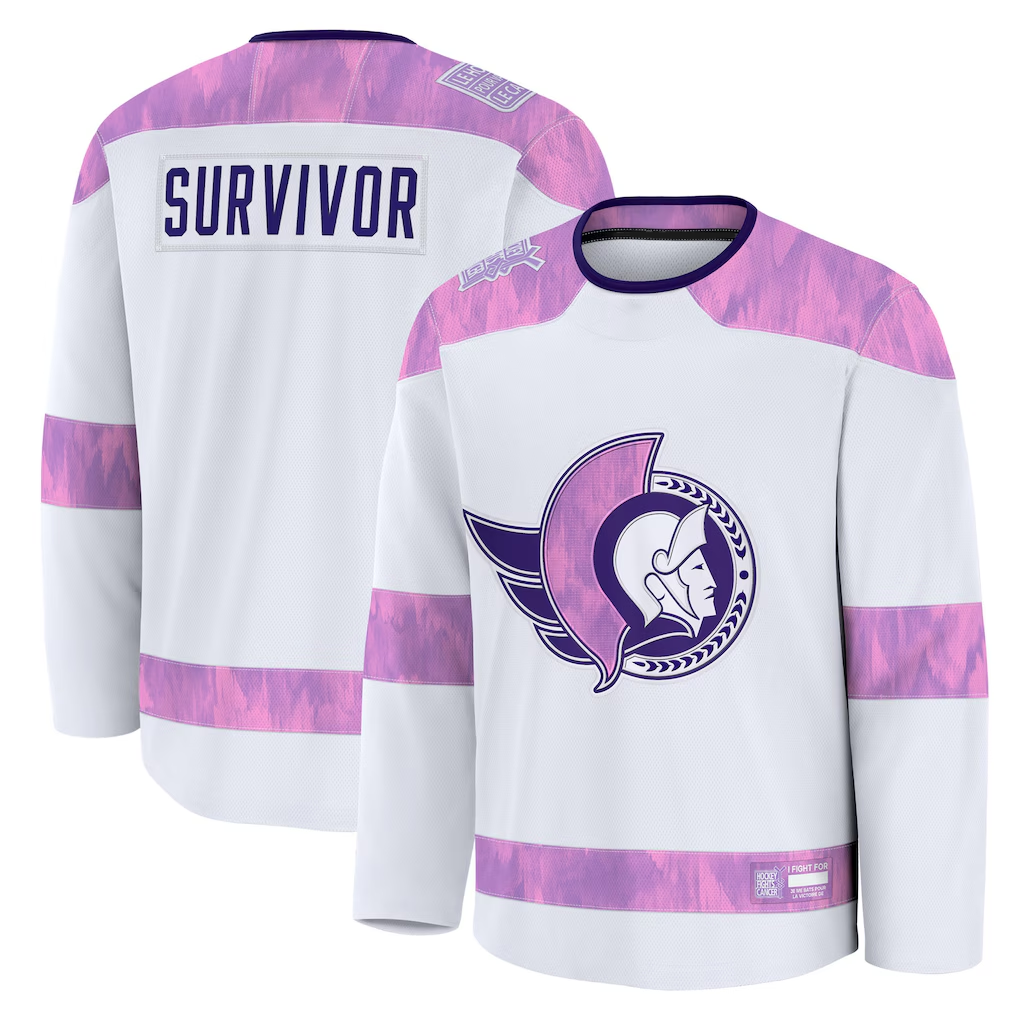harde O.Senators White Hockey Fights Cancer Survivor Practice Jerseys