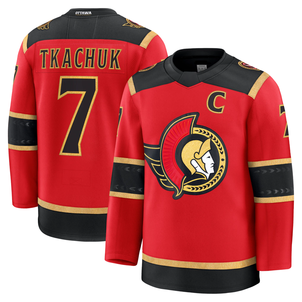 harde O.Senators #7 Brady Tkachuk Red Alternate Premium Jerseys