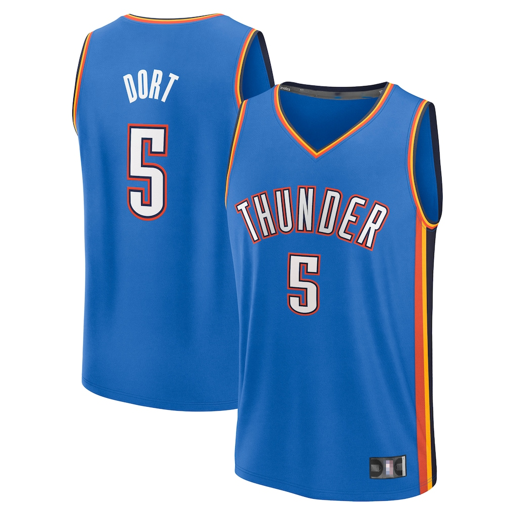 harde OC.Thunder #5 Luguentz Dort Blue Fast Break Replica Player Stitched Jerseys- Icon Edition