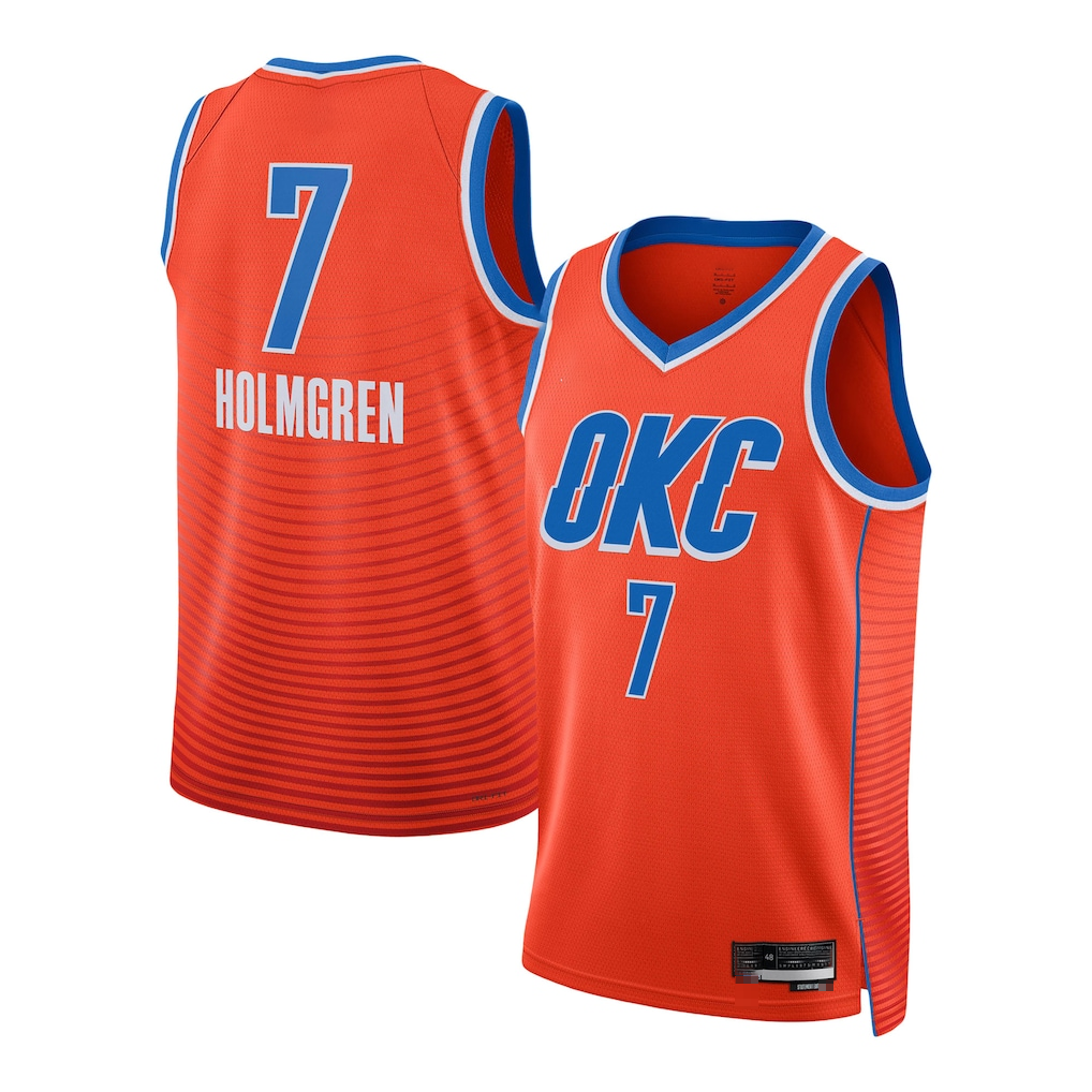 harde OC.Thunder #7 Chet Holmgren Orange Swingman Stitched Jerseys - Statement Edition