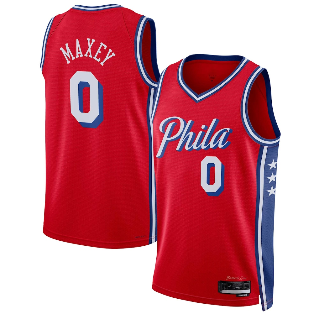 harde P.76ers #0 Tyrese Maxey  Red Swingman Jerseys - Statement Edition