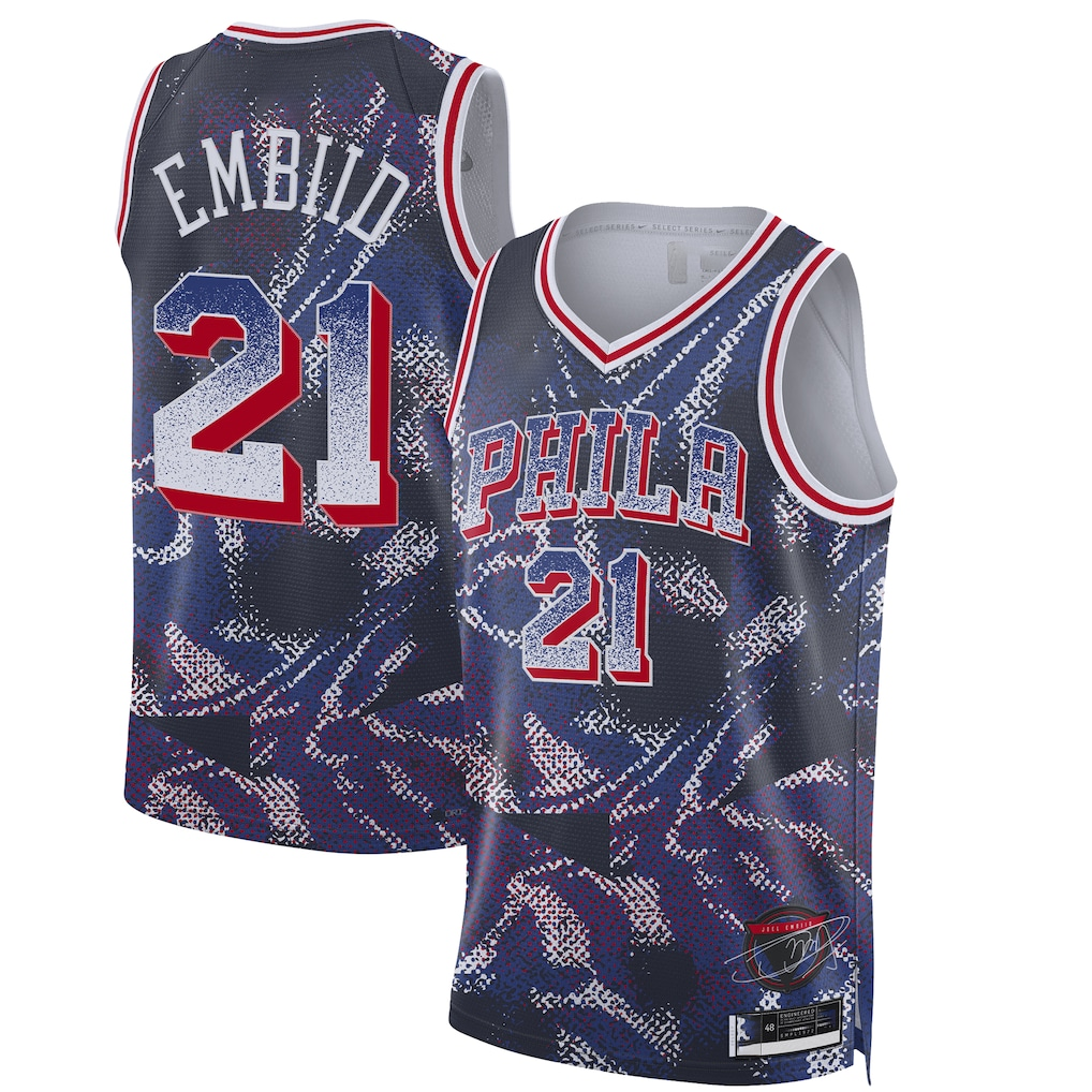 harde P.76ers #21 Joel Embiid Navy 2025 Select Series Swingman Player Jerseys