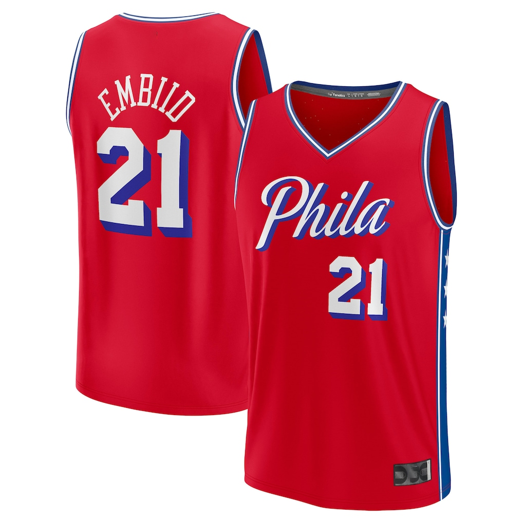 harde P.76ers #21 Joel Embiid Red Fast Break Replica Player Jerseys - Statement Edition