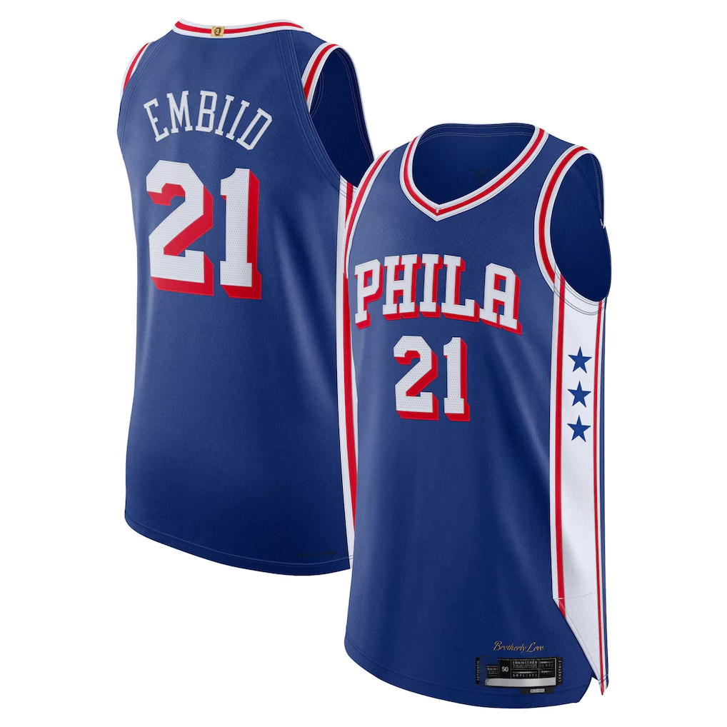 harde P.76ers #21 Joel Embiid Royal Authentic Jerseys - Icon Edition
