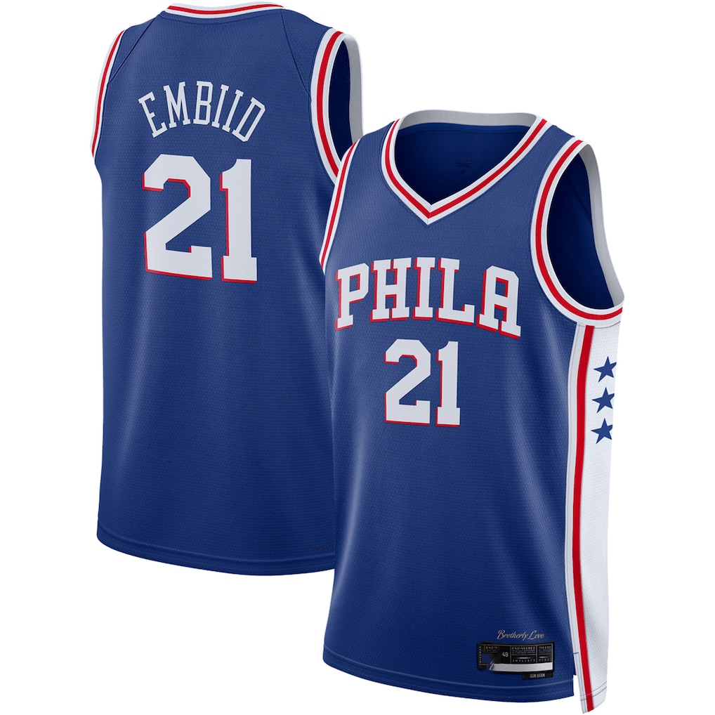 harde P.76ers #21 Joel Embiid Royal Swingman Jerseys - Icon Edition