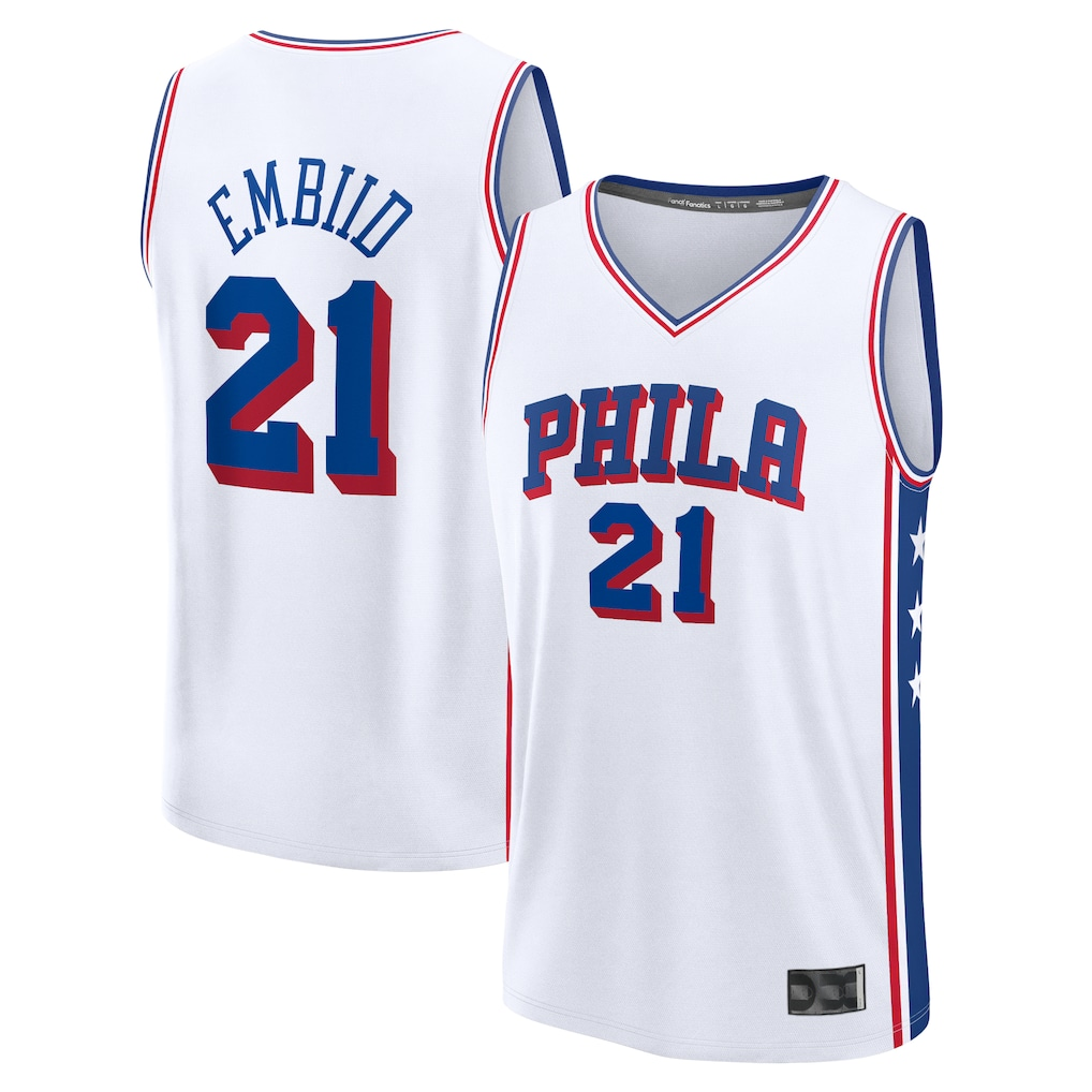 harde P.76ers #21 Joel Embiid White Fast Break Replica Player Jerseys - Association Edition