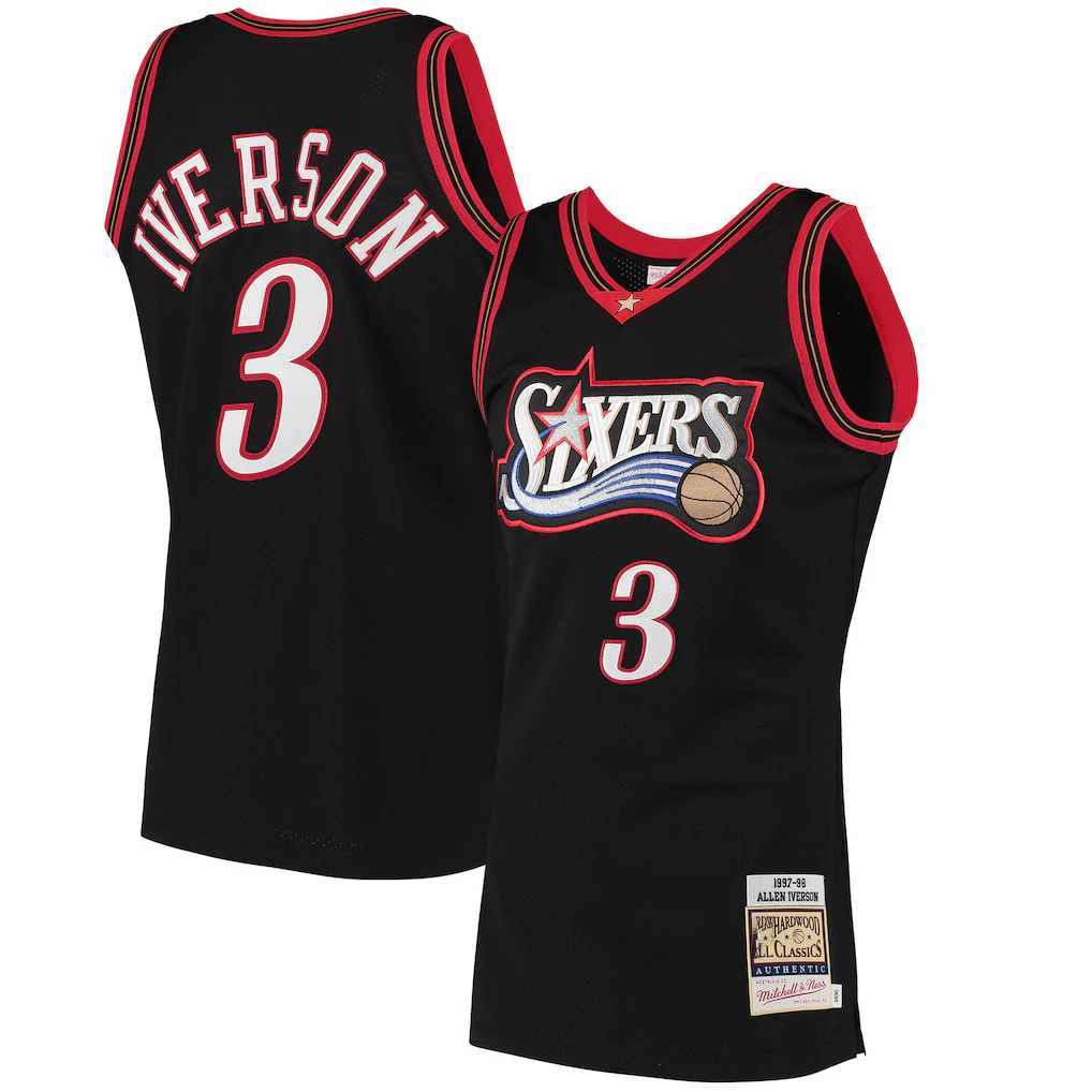 harde P.76ers #3 Allen Iverson Mitchell & Ness Black 1997-98 Hardwood Classics Authentic Jerseys