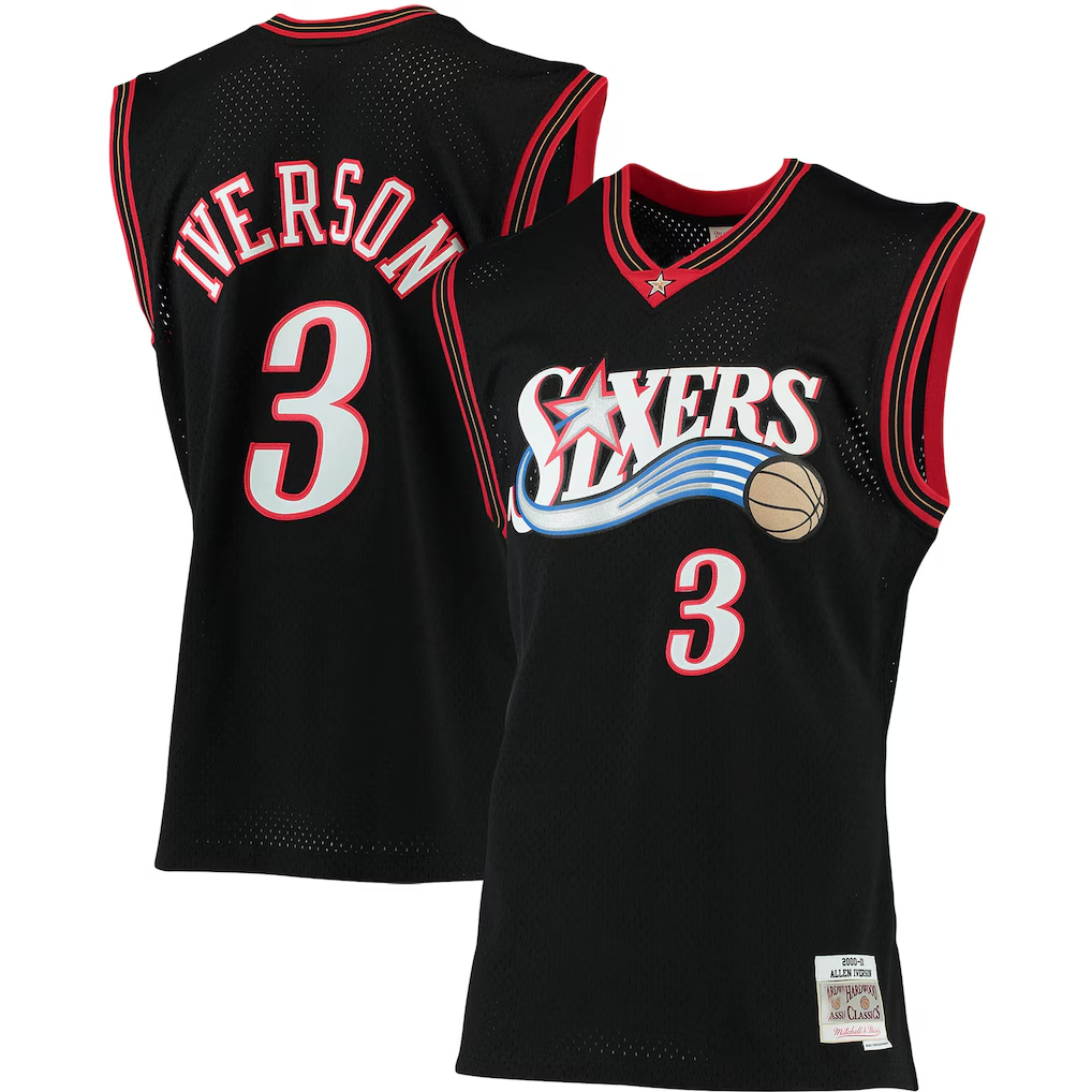 harde P.76ers #3 Allen Iverson Mitchell & Ness Black 200001 Big & Tall Hardwood Classics Swingman Jerseys