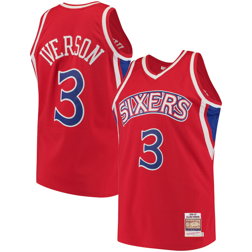 harde P.76ers #3 Allen Iverson Mitchell & Ness Red 199697 Hardwood Classics Authentic Jerseys