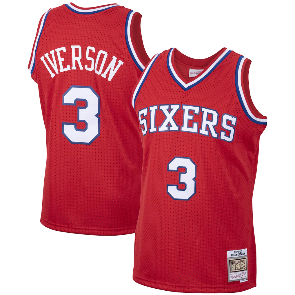 harde P.76ers #3 Allen Iverson Mitchell & Ness Red 2002-03 Hardwood Classics Swingman Jerseys