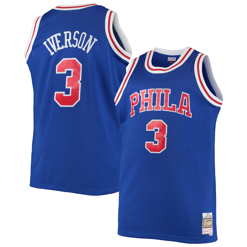 harde P.76ers #3 Allen Iverson Mitchell & Ness Royal 199697 Big & Tall Hardwood Classics Swingman Jerseys