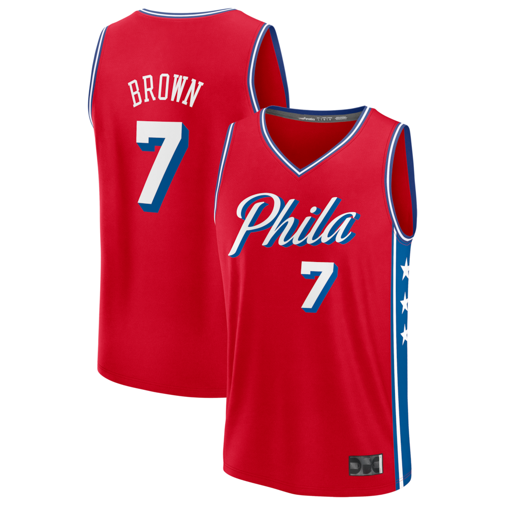 harde P.76ers #7 Jaylen Brown Red Fast Break Jerseys - Statement Edition