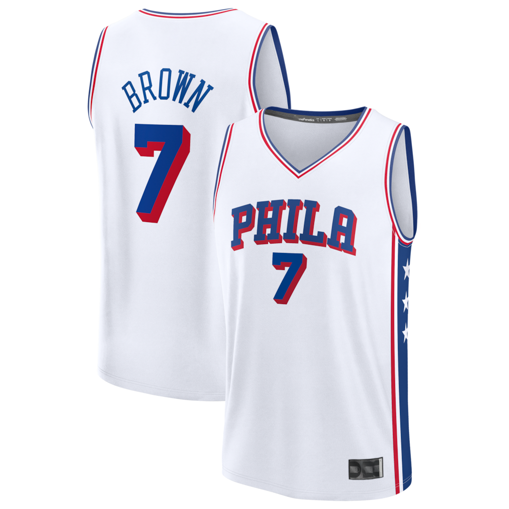 harde P.76ers #7 Jaylen Brown White Fast Break Jerseys - Association Edition