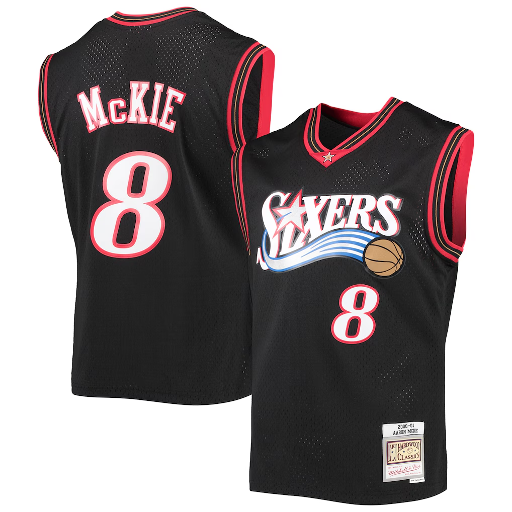 harde P.76ers #8 Aaron McKie Mitchell & Ness Black Hardwood Classics Swingman Jerseys