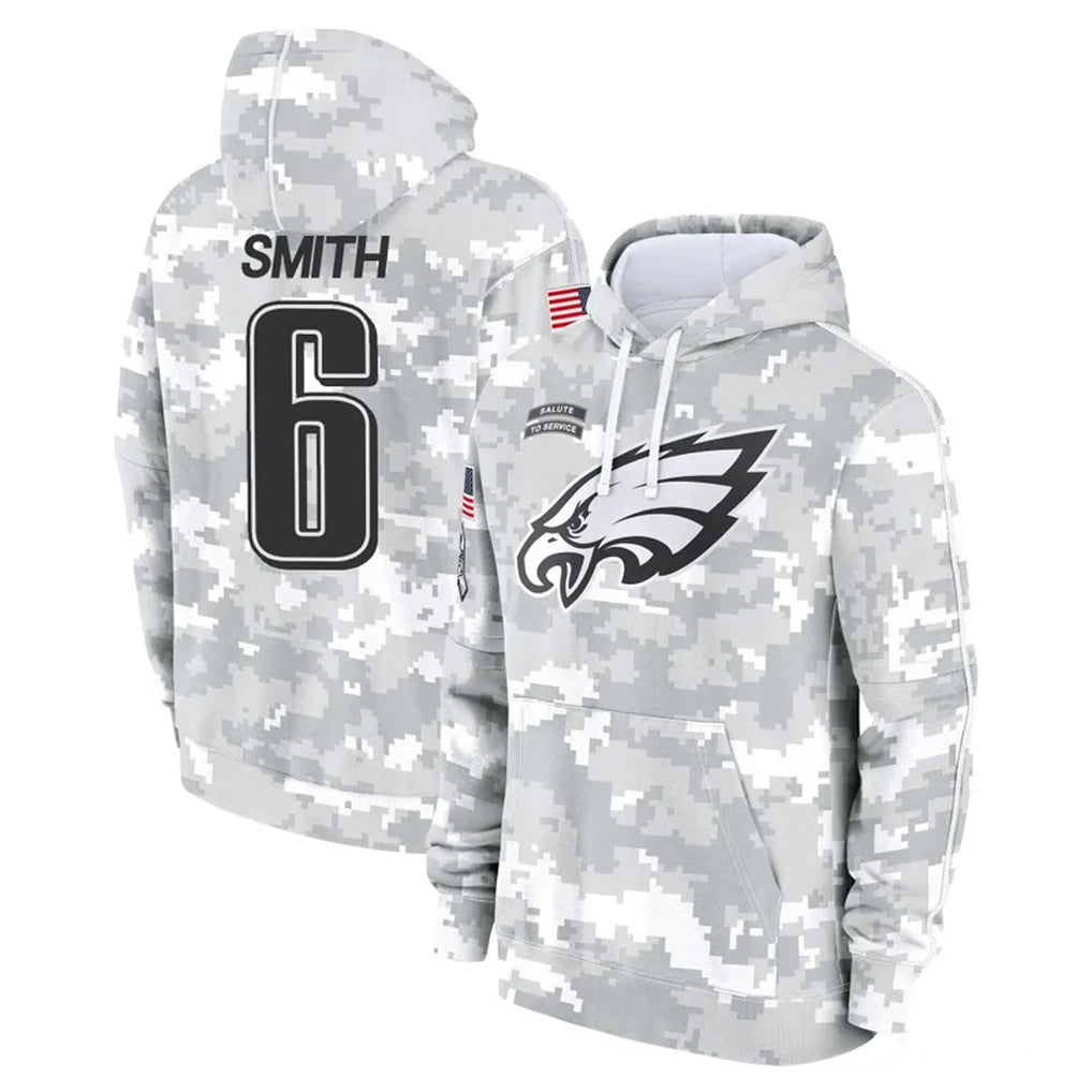 harde P.Eagles #6 DeVonta Smith Player Arctic Camo Salute to Service Pullover Hoodies Limited Game Stitched Jerseys