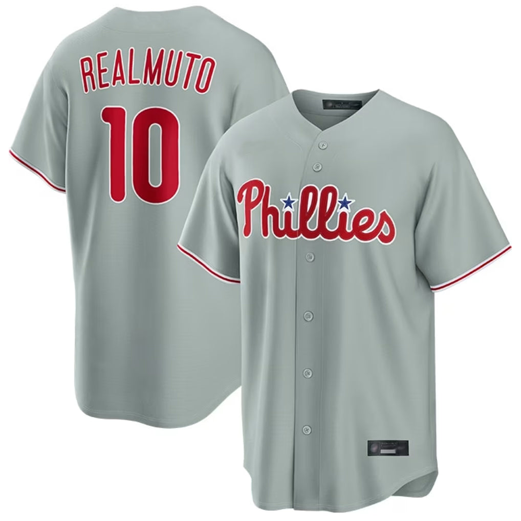 harde P.Phillies #10 J.T. Realmuto Player Gray Home Game Stitched Jerseys