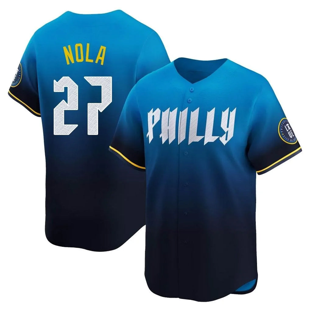 harde P.Phillies #27 Aaron Nola Player Blue City Connect Home Limited Stitched Jerseys