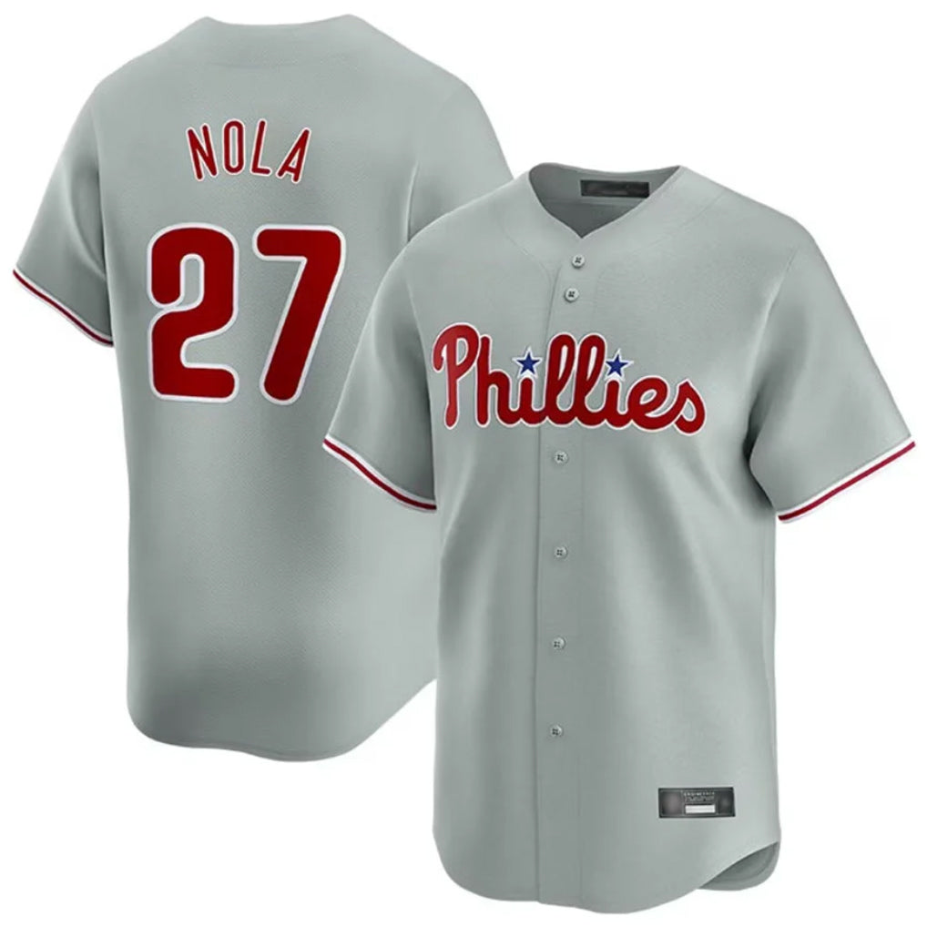harde P.Phillies #27 Aaron Nola Player Gray Home Limited Stitched Jerseys