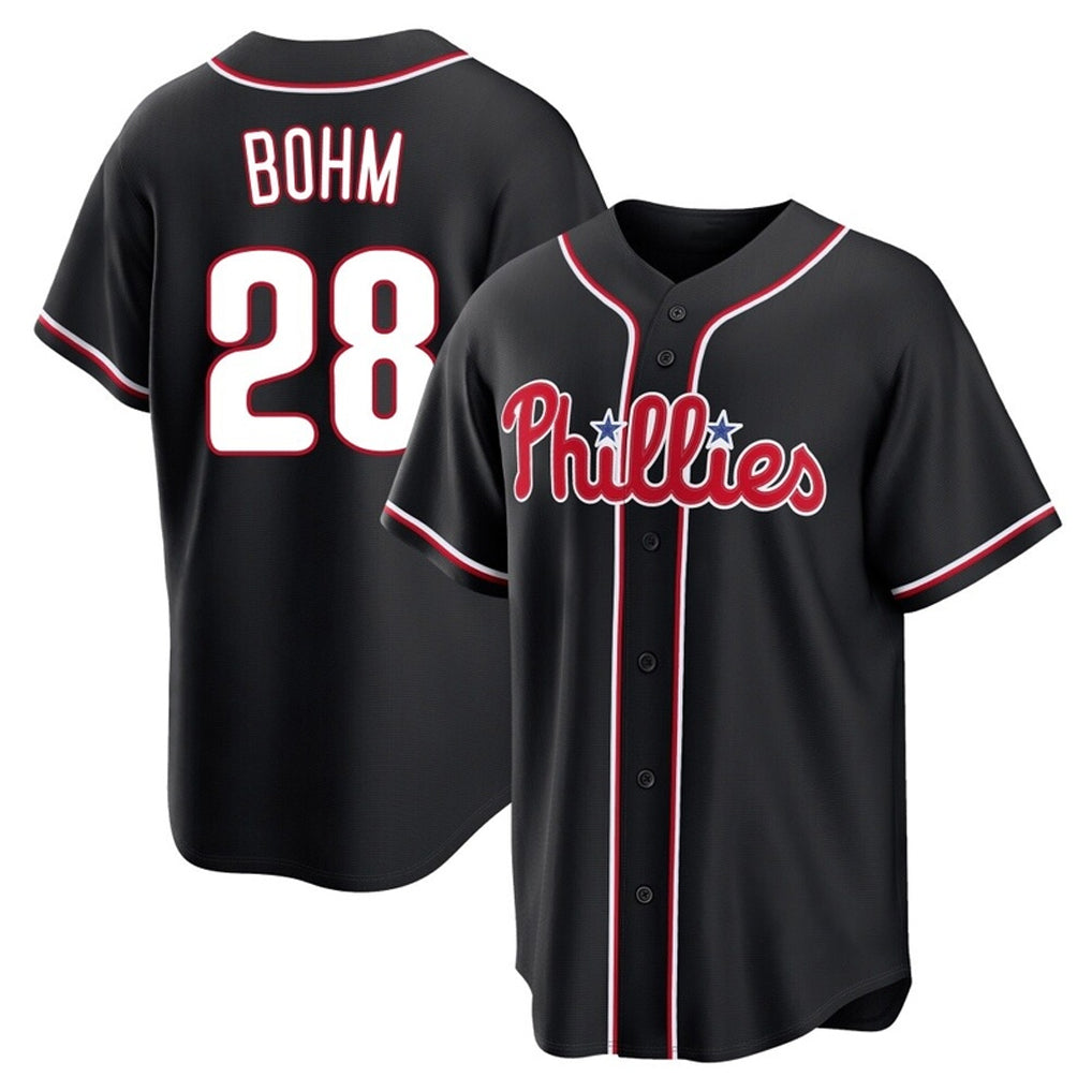 harde P.Phillies #28 Alec Bohm Player Black Fashion Out Home Game Stitched Jerseys
