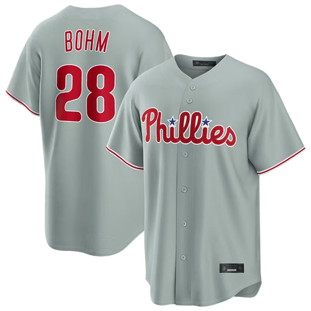 harde P.Phillies #28 Alec Bohm Player Gray Home Game Stitched Jerseys