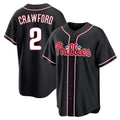 harde P.Phillies #2 Justin Crawford Player Black Fashion Out Home Game Stitched Jerseys