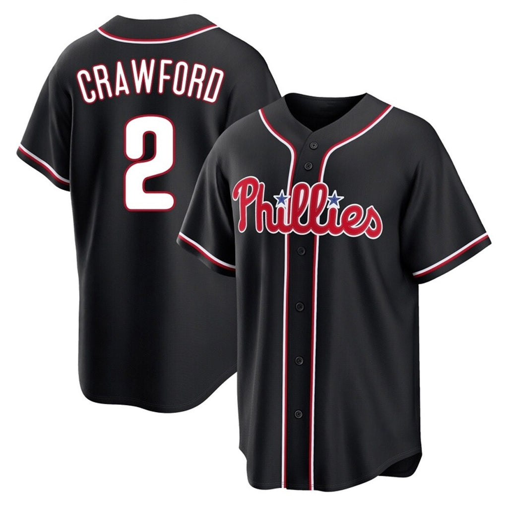 harde P.Phillies #2 Justin Crawford Player Black Fashion Out Home Game Stitched Jerseys
