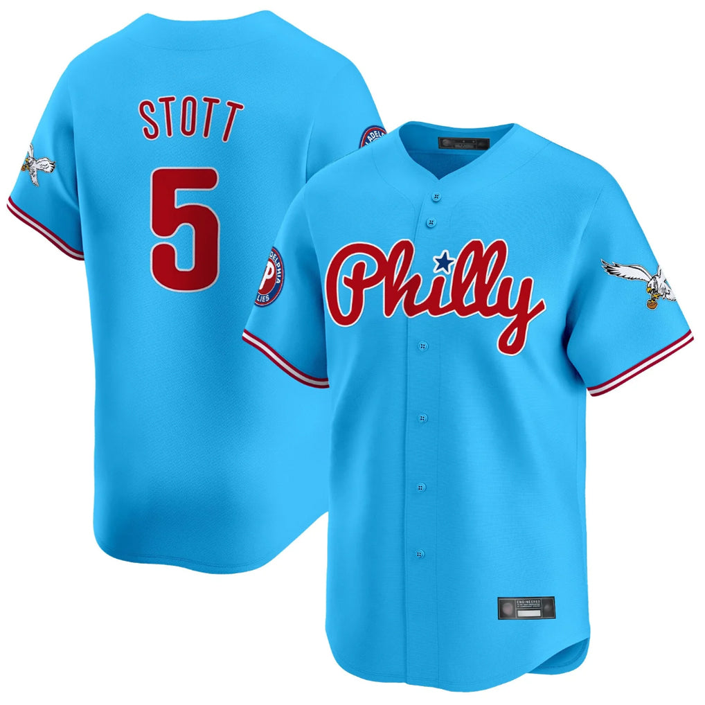 harde P.Phillies #5 Bryson Stott Player Light Blue Phillies & Eagles Vapor Premier Limited Stitched Jerseys