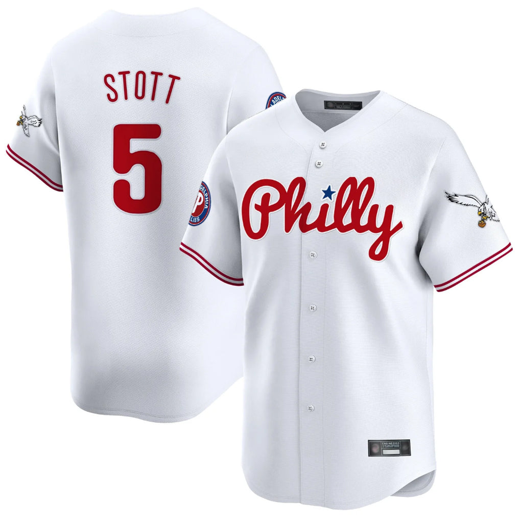 harde P.Phillies #5 Bryson Stott Player White Phillies & Eagles Vapor Premier Limited Stitched Jerseys