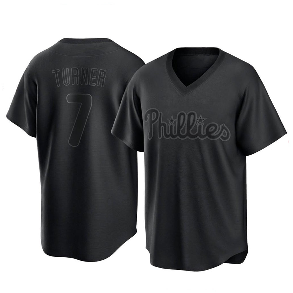 harde P.Phillies #7 Trea Turner Player Black Pitch Fashion Limited T-shirt Stitched Jerseys