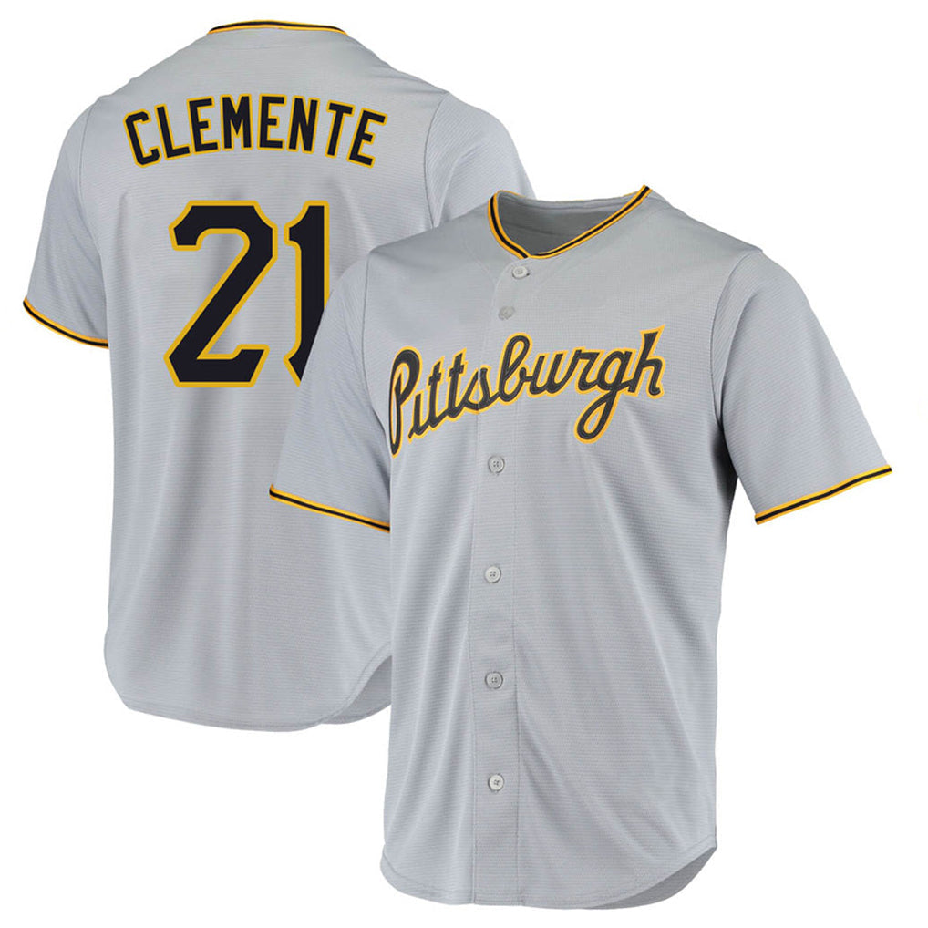 harde P.Pirates #21 Roberto Clemente Player Gray Road Home Game Stitched Jerseys
