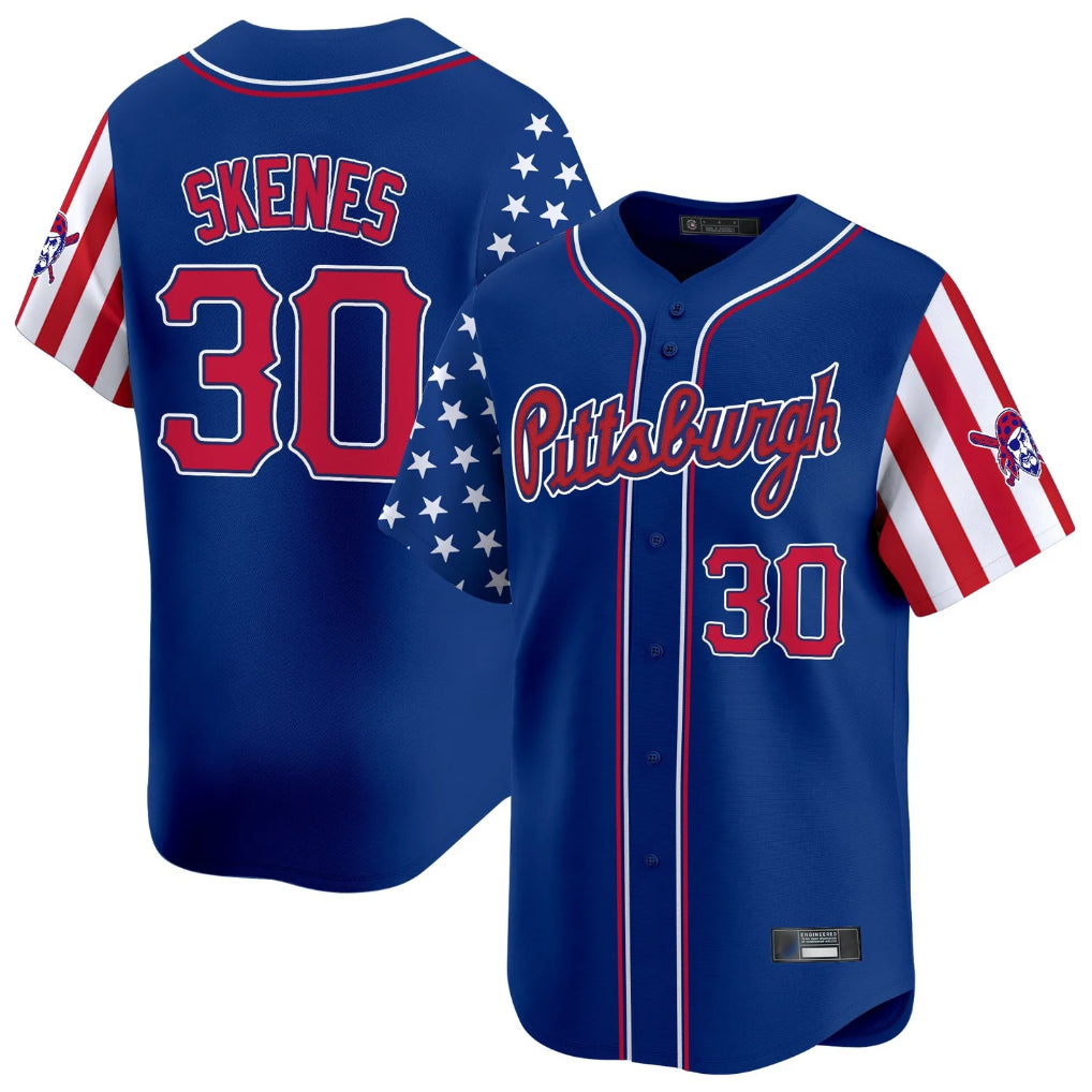 harde P.Pirates #30 Paul Skenes Player Royal 2025 Independence Day Vapor Premier Limited Stitched Jerseys