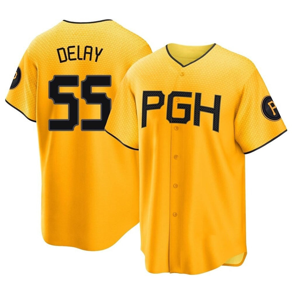 harde P.Pirates #55 Jason Delay Player Gold City Connect Home Game Stitched Jerseys