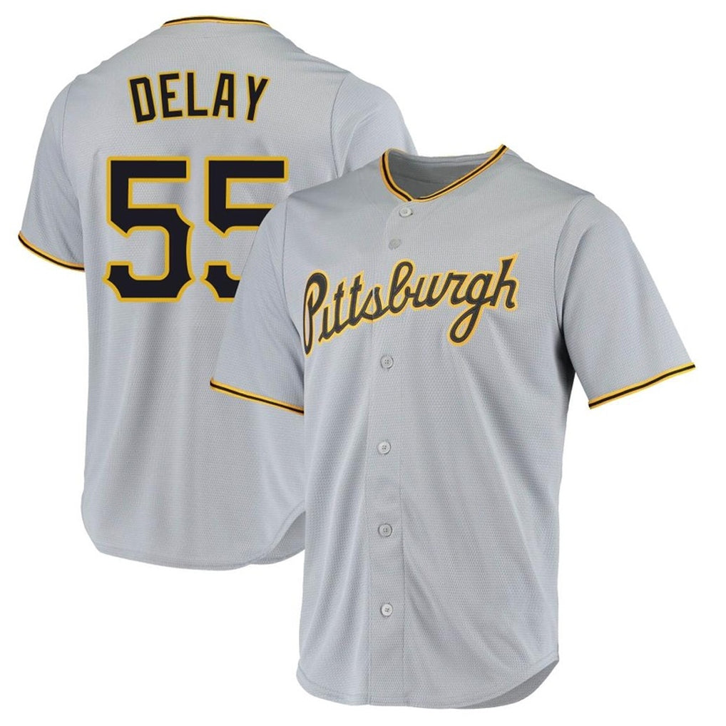 harde P.Pirates #55 Jason Delay Player Gray Road Home Game Stitched Jerseys