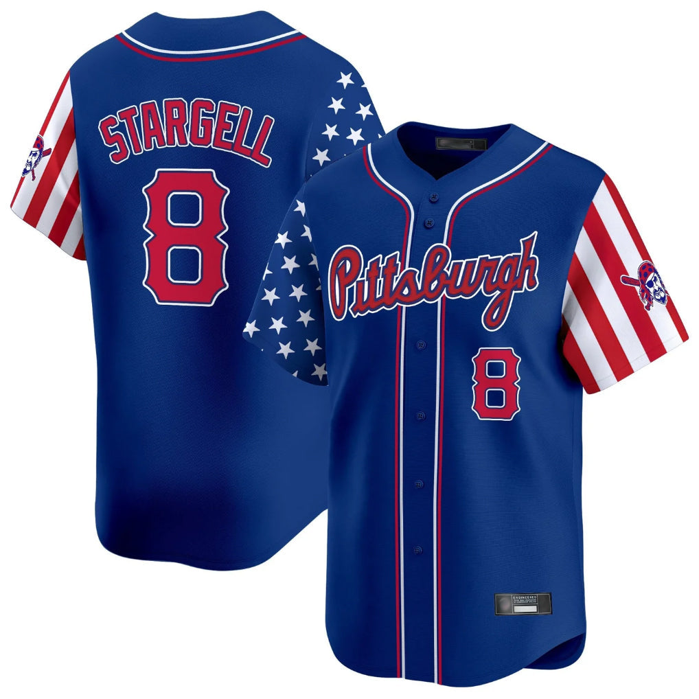 harde P.Pirates #8 Willie Stargell Player Royal 2025 Independence Day Vapor Premier Limited Stitched Jerseys