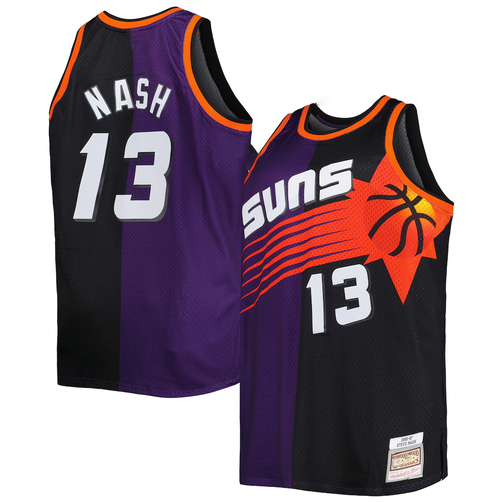 harde P.Sunss #13 Steve Nash Mitchell & Ness PurpleBlack Big & Tall Hardwood Classics 1996-1997 Split Swingman Jerseys