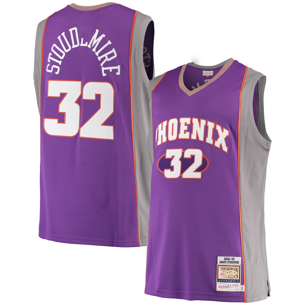 harde P.Sunss #32 Amar'e Stoudemire Mitchell & Ness Purple Hardwood Classics Authentic Jerseys