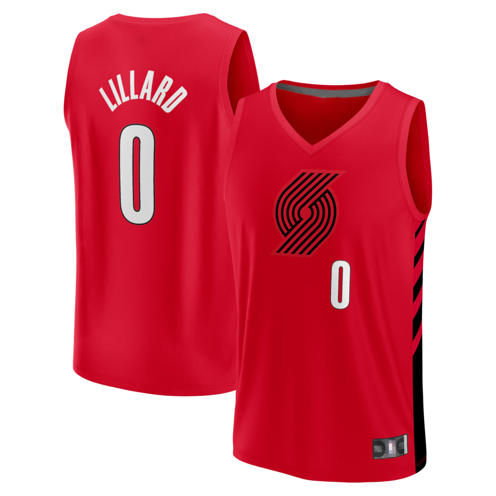 harde PT.Blazers #0 Damian Lillard Fanatics Red Fast Break Replica Jerseys - Statement Edition