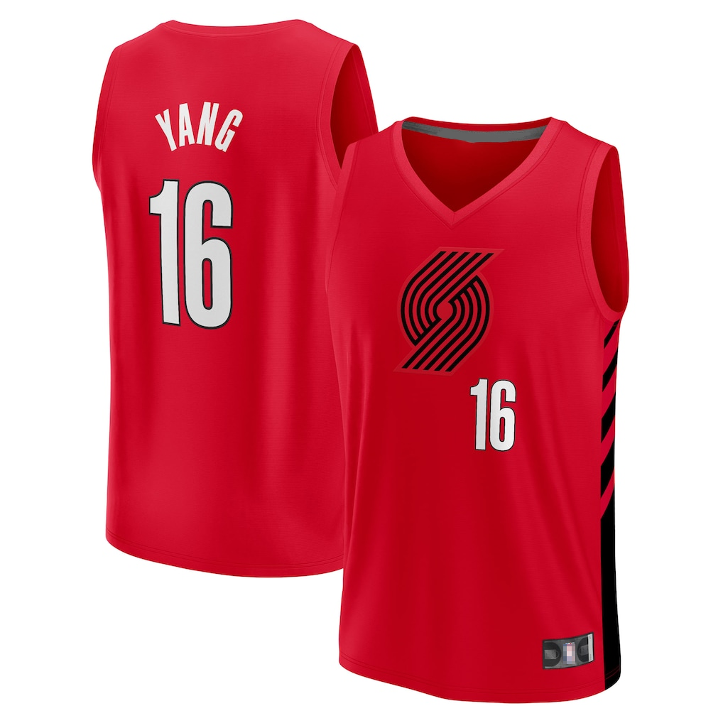 harde PT.Blazers #16 Yang Hansen Fanatics Red Fast Break Replica Jerseys - Statement Edition