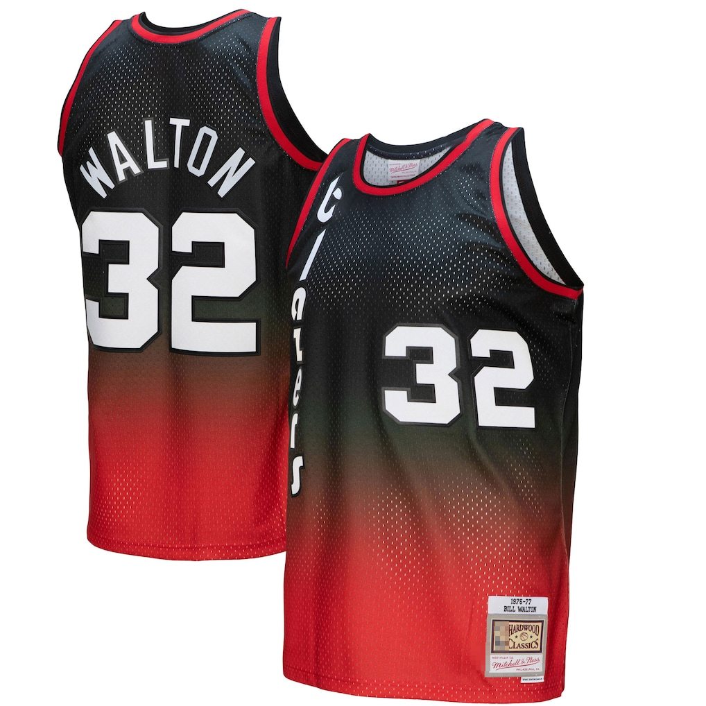 harde PT.Blazers #32 Bill Walton Mitchell & Ness RedBlack 1976--1977 Hardwood Classics Fadeaway Swingman Player Jerseys