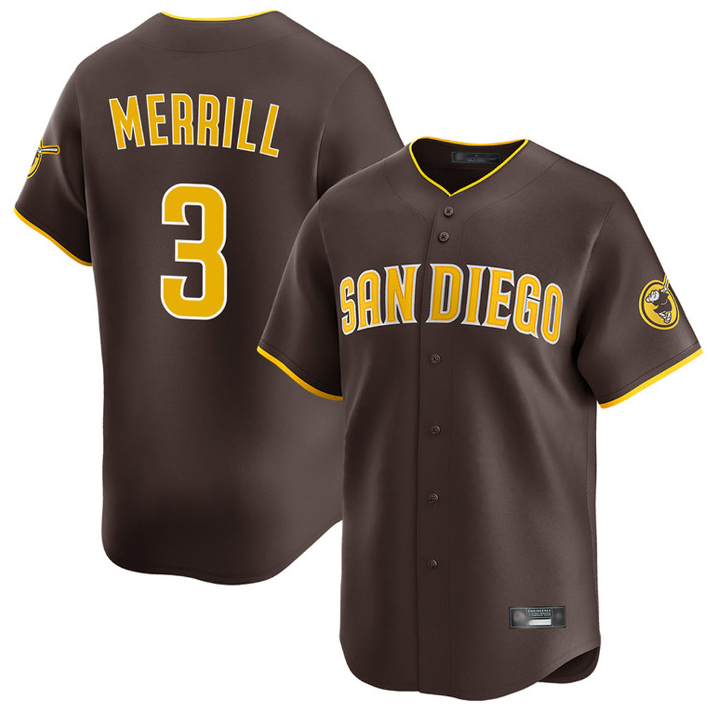 harde S.Diego Padres #3 Jackson Merrill Player Brown Home Limited Stitched Jerseys