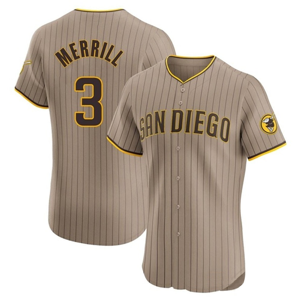 harde S.Diego Padres #3 Jackson Merrill Player Khaki Home Limited Elite Stitched Jerseys