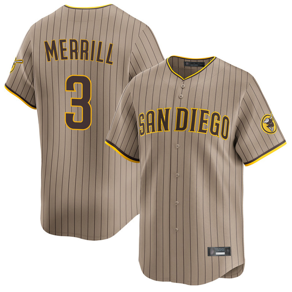 harde S.Diego Padres #3 Jackson Merrill Player Khaki Home Limited Stitched Jerseys