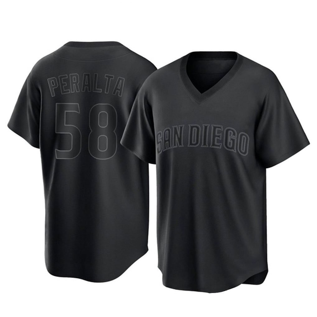harde S.Diego Padres #58 Wandy Peralta Player Black Pitch Fashion Game T-shirt Stitched Jerseys