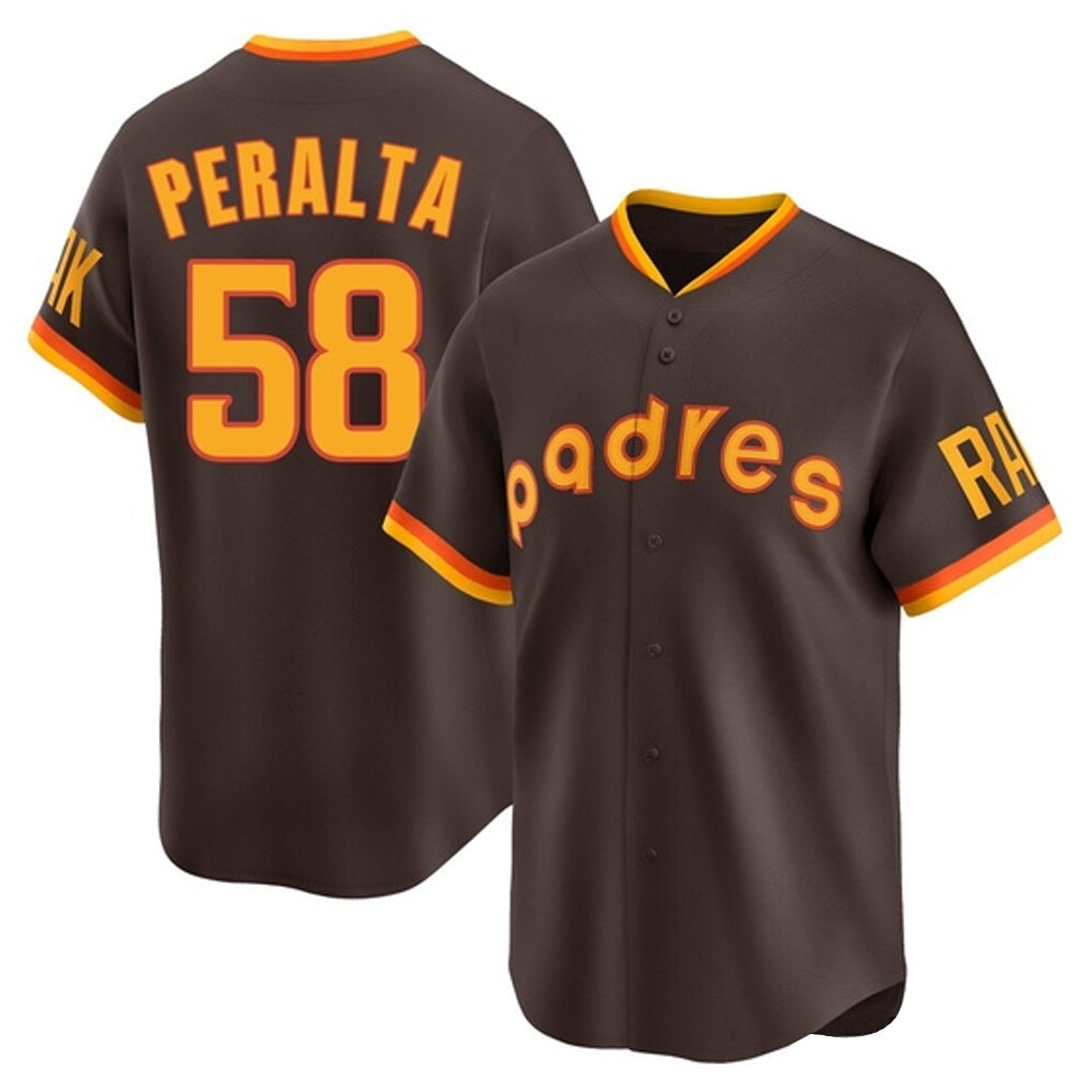 harde S.Diego Padres #58 Wandy Peralta Player Brown Home Cooperstown Collection Replica Game Stitched Jerseys