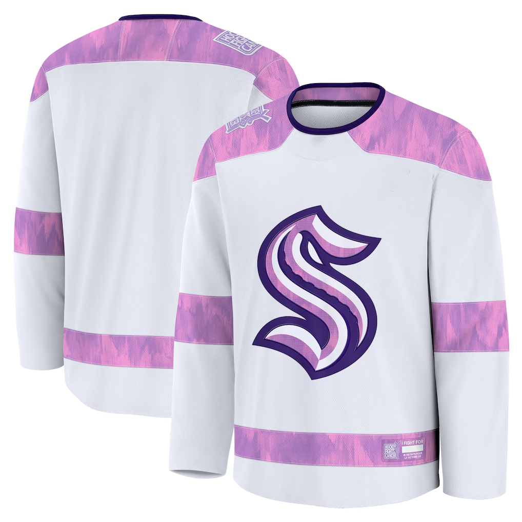 harde S.Kraken White 2024 Hockey Fights Cancer Practice Jerseys